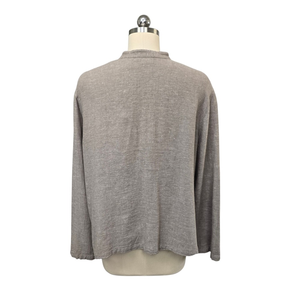 Linden Hill‎ Womens XL Linen Blend Button Up Blouse Mandarin Collar Taupe Gray - Picture 2 of 7